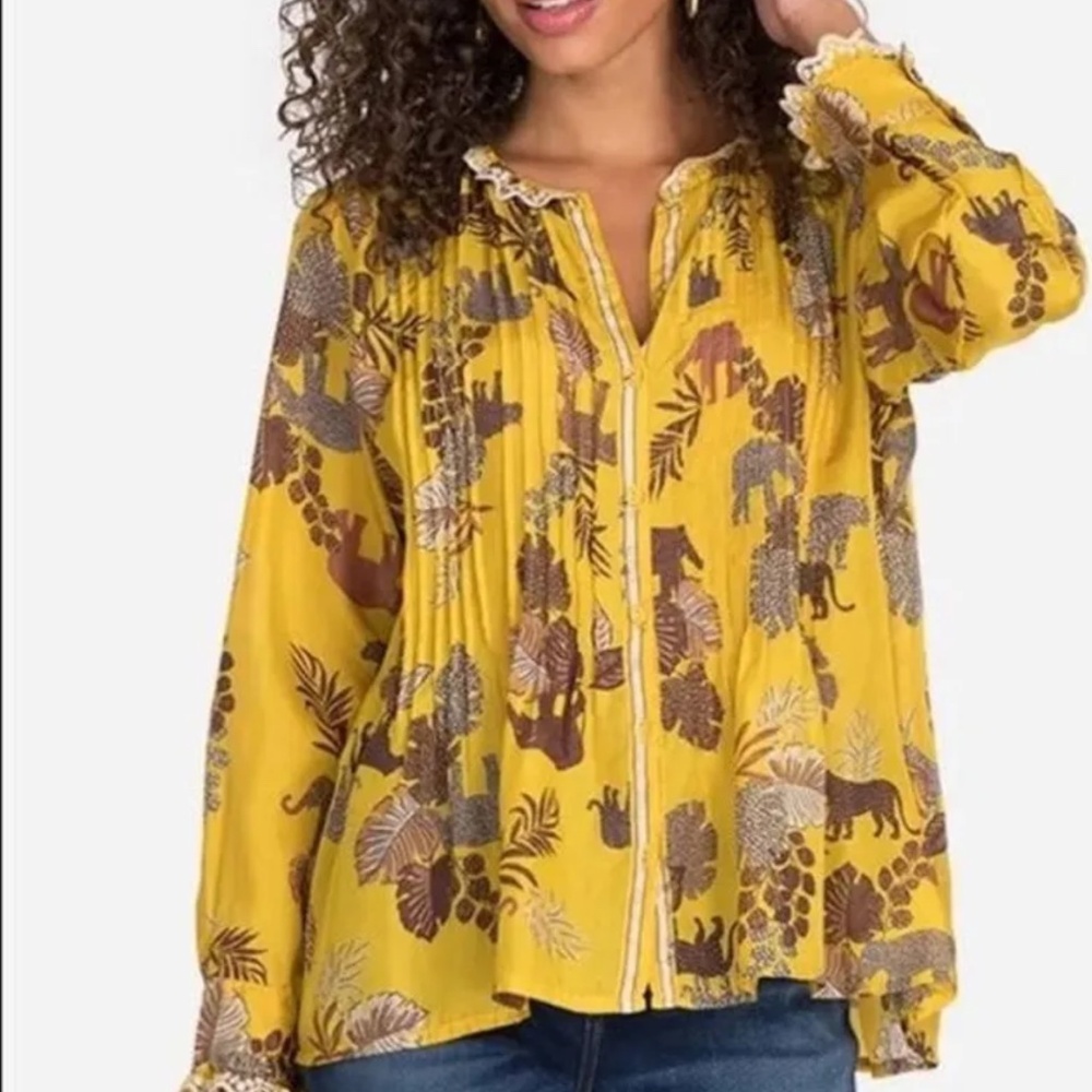 Johnny Was safari silk blouse Small